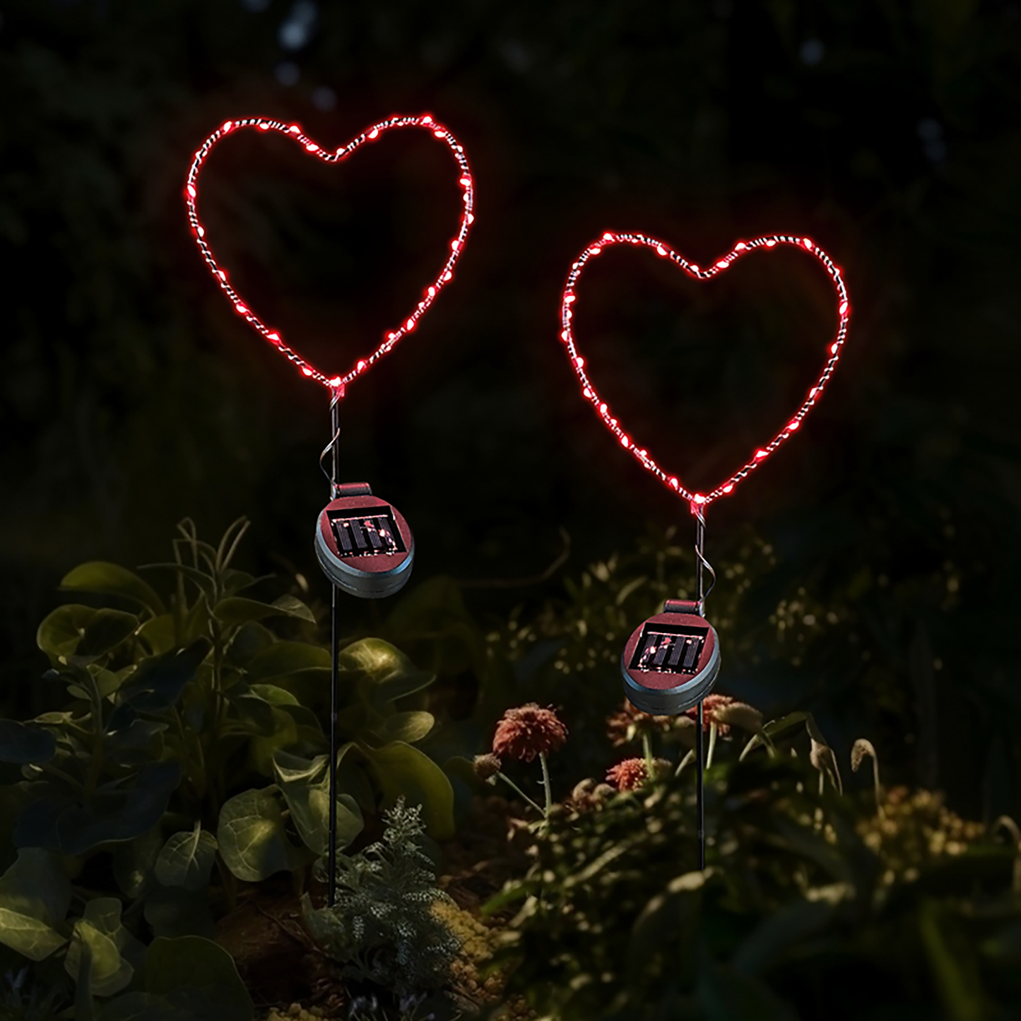 SunStake ❤️ Heart-Shaped Metal Frame Solar LED Garden Lights (Set of 2)