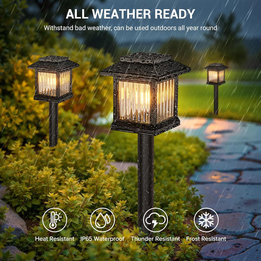 Solar Lights Outdoor Garden – 6 Pack. Waterproof 2800K Warm LED House-Shaped Garden Ornaments. Auto On/Off. Up to 12 Hours Runtime. ABS+PP Durable Construction for Yard. Pathway & Landscape Decoration