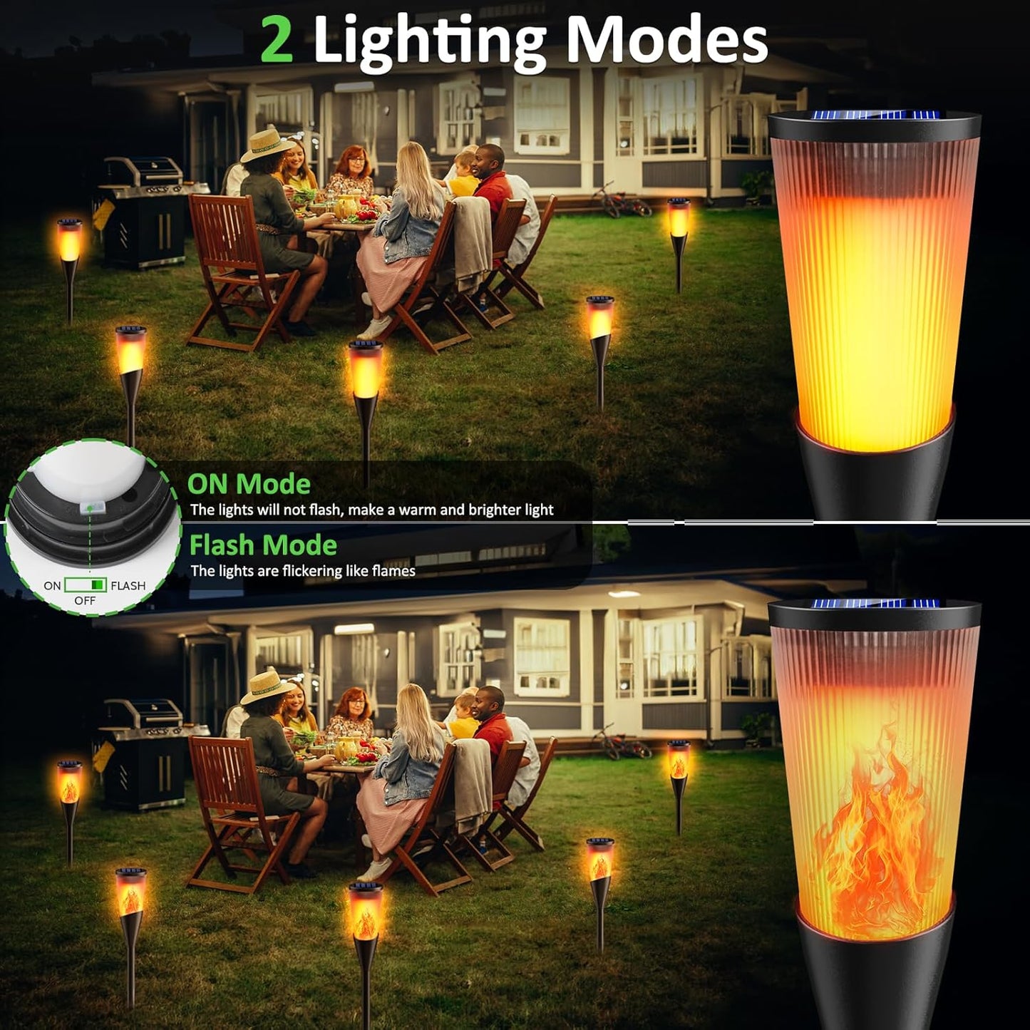 4 Pack Solar Torch Lights Outdoor Garden with Dancing Flames. Waterproof Auto On-Off. 2 Lighting Modes. IP65 Torch Decorations for Yard. Patio. Lawn