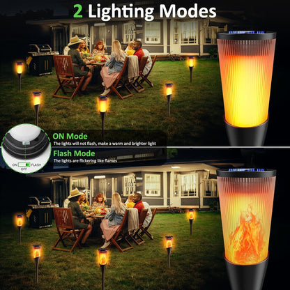 4 Pack Solar Torch Lights Outdoor Garden with Dancing Flames. Waterproof Auto On-Off. 2 Lighting Modes. IP65 Torch Decorations for Yard. Patio. Lawn