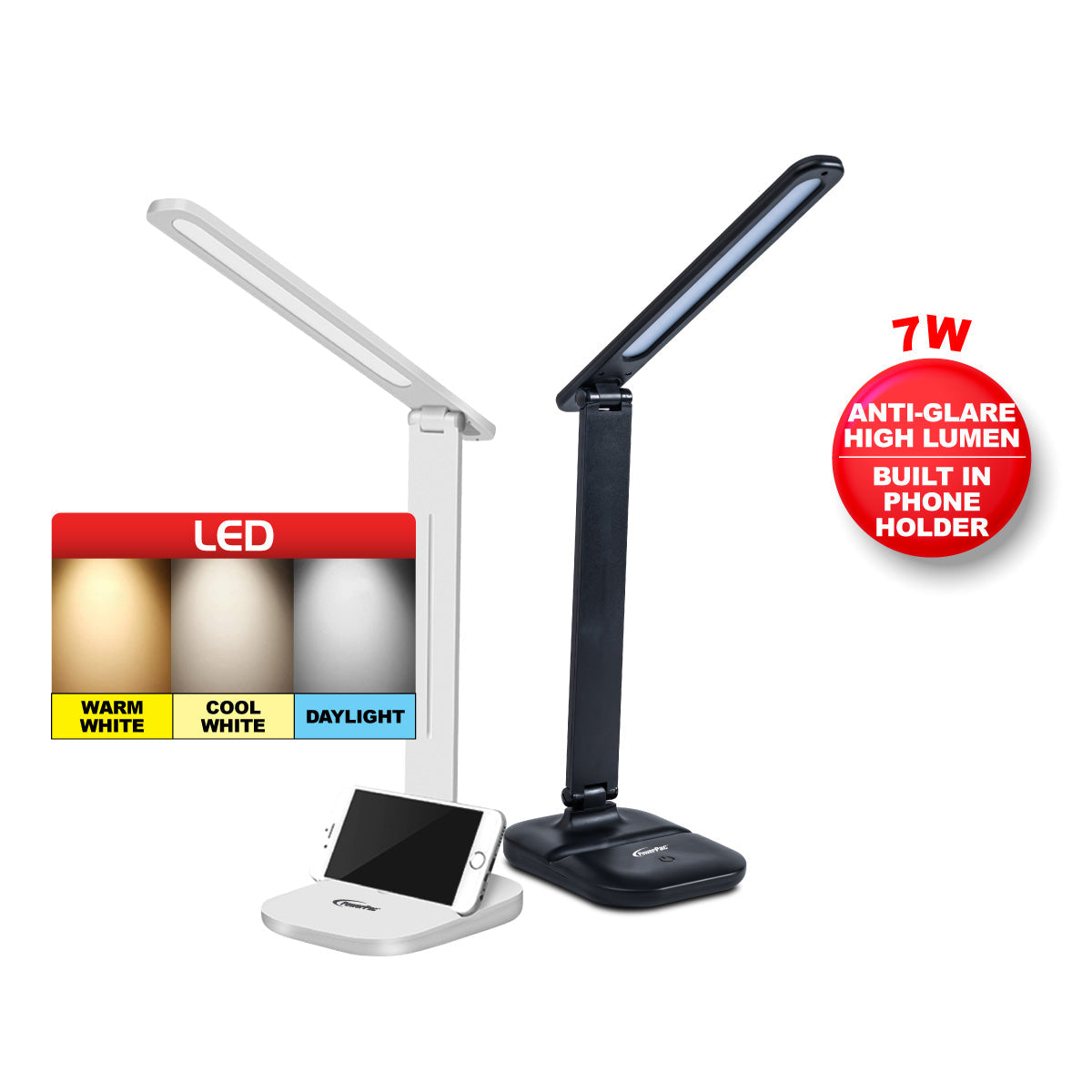 PowerPac USB LED Desk Lamp. children learning Table Lamp (PP1302) Black