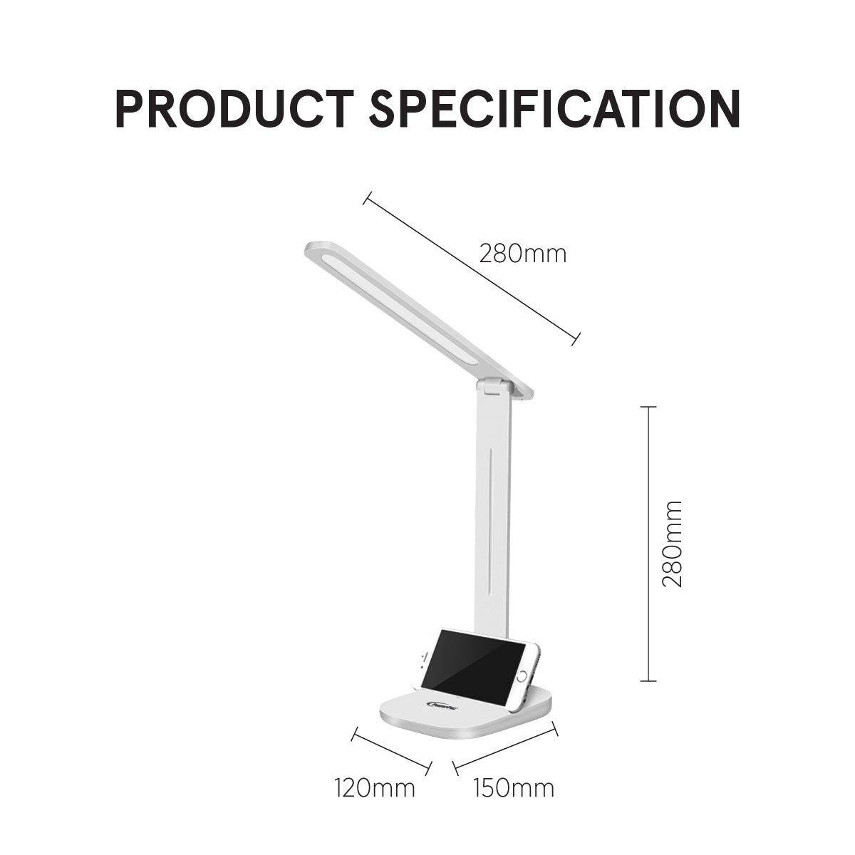 PowerPac USB LED Desk Lamp. children learning Table Lamp (PP1302) White