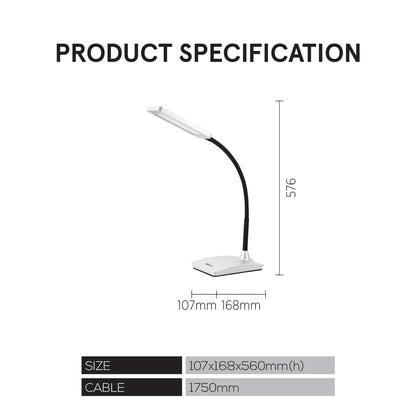 PowerPac LED Desk Lamp. children learning Table Lamp (PP1308) White