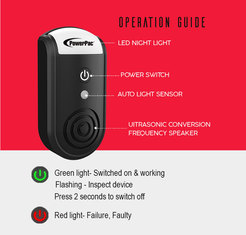 PowerPac Ultrasonic insect Repellent Insect Killers Mosquito Killer with night light (PP306)