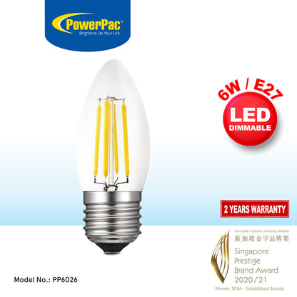 PowerPac LED Bulb. Candle Bulb. LED Light 6W E27 Warm White (PP6026)