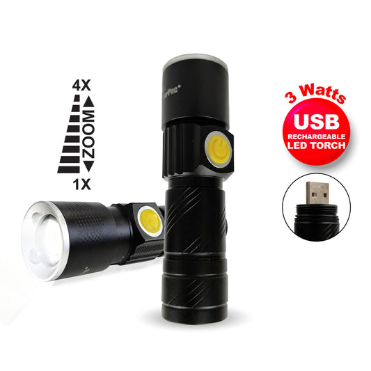 PowerPac USB Rechargeable LED Flashlight. High Power Portable EDC Torch light (PP8028)