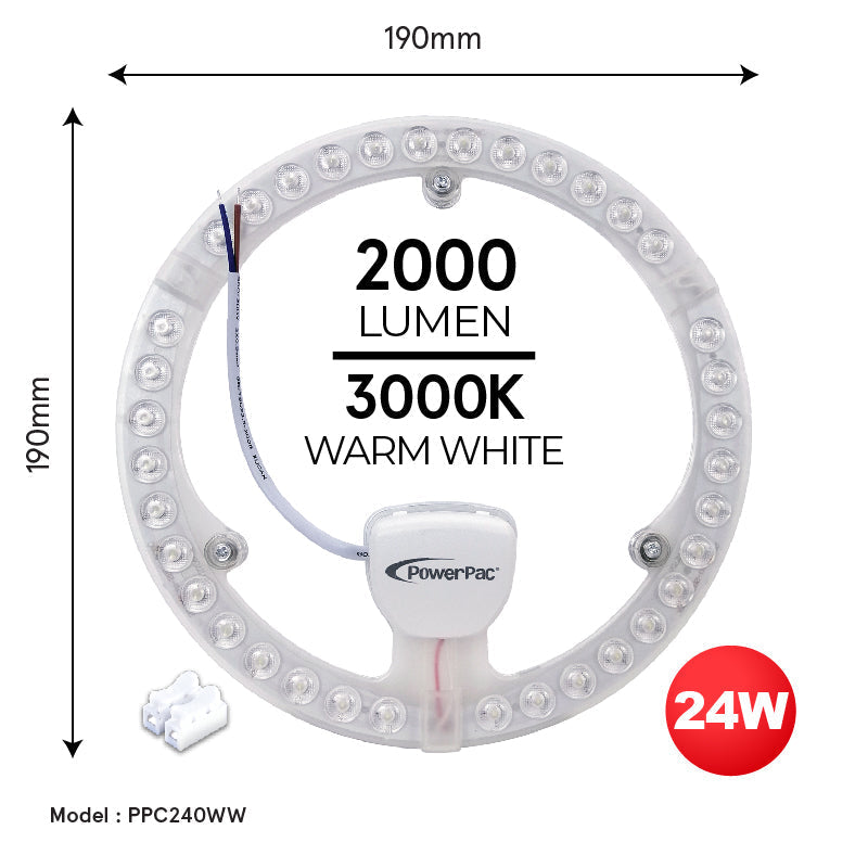 PowerPac LED Ceiling Lamp. Round Light. Circular Tube  24 Watts Warm white (PPC240WW)