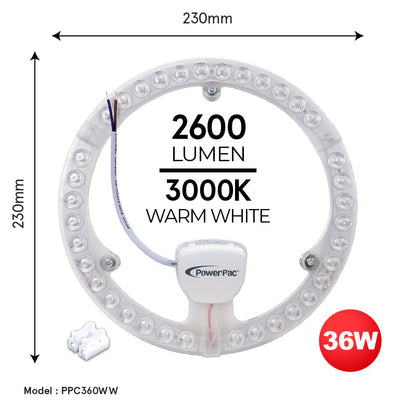 PowerPac LED Ceiling Lamp. Round Light. Circular Tube 36 Watts Warm white (PPC360WW)