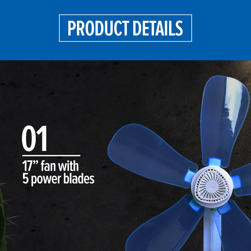 PowerPac 6 Clip/Table/Wall Fan – 5 Flexible Blades. Strong Airflow. Adjustable Tilt. PPC603A
