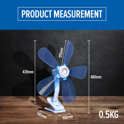 PowerPac 6 Clip/Table/Wall Fan – 5 Flexible Blades. Strong Airflow. Adjustable Tilt. PPC603A