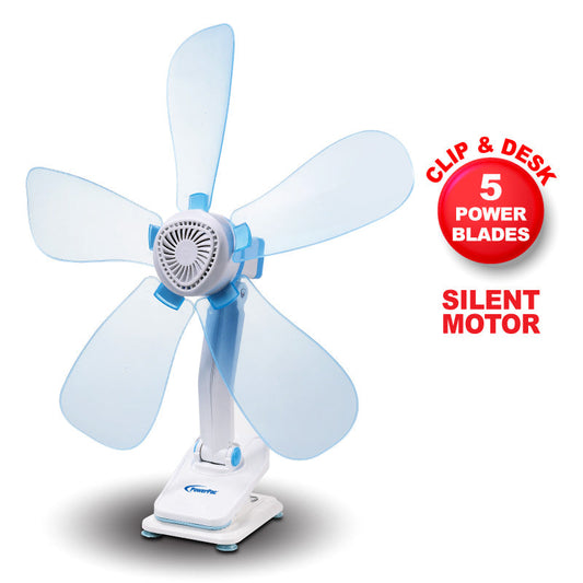 PowerPac 6 Clip/Table/Wall Fan – 5 Flexible Blades. Strong Airflow. Adjustable Tilt. PPC603A