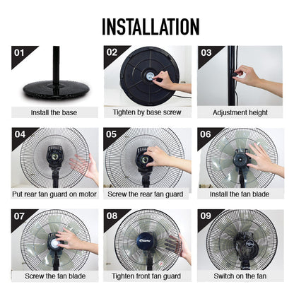 PowerPac 2 in 1 Stand Fan – 7 Blades. Adjustable Tilt. 2 Convertible Height. Oscillation. Powerful. Energy-efficient. 3-Speed. black. PPFS212