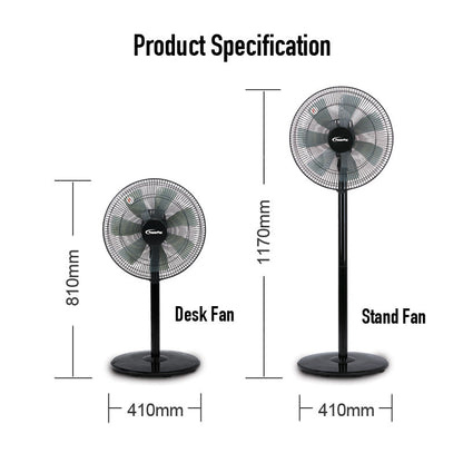 PowerPac 2 in 1 Stand Fan – 7 Blades. Adjustable Tilt. 2 Convertible Height. Oscillation. Powerful. Energy-efficient. 3-Speed. black. PPFS212