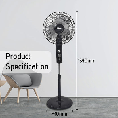 PowerPac 16 Stand Fan – Strong Airflow. Adjustable Tilt & Height. Oscillation. Timer. Durable. Energy-efficient. 4-Speed. black. PPFS30