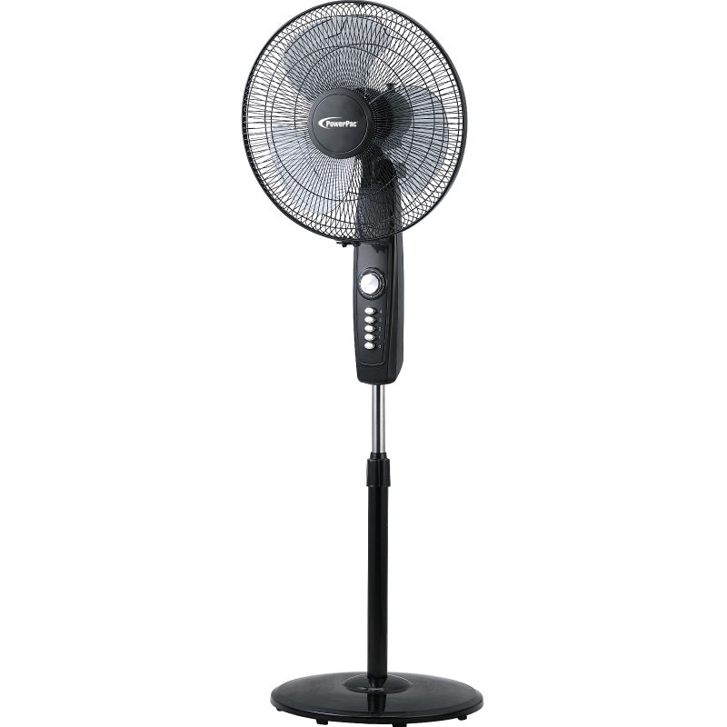 PowerPac 16 Stand Fan – Strong Airflow. Adjustable Tilt & Height. Oscillation. Timer. Durable. Energy-efficient. 4-Speed. black. PPFS30