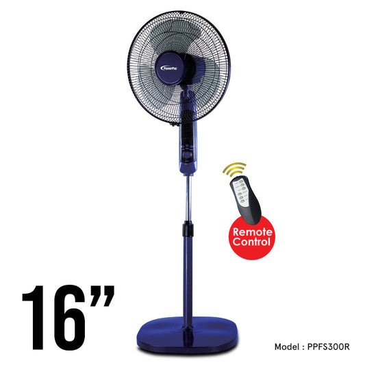 PowerPac 16 Stand Fan – Remote Control. Adjustable Tilt & Height. Oscillation. Timer. Durable. Energy-efficient. 3-Speed. purple & black. PPFS300R