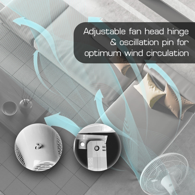 PowerPac 18 Stand Fan – Strong Airflow. Adjustable Tilt & Height. Oscillation. Timer. Durable. Energy-saving. 3-Speed. white. PPFS70