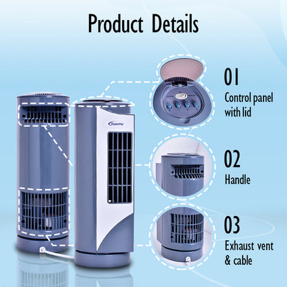 PowerPac 10 Tower Fan – Desk Fan. Oscillation. Portable. Compact. Energy-saving. Thermal protection. 3-Speed. grey. PPTF10