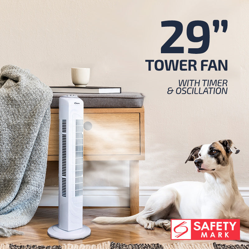 PowerPac 29 Tower Fan – Oscillation. Timer. Portable. Energy-efficient. Thermal protection. 3-Speed. white. PPTF290
