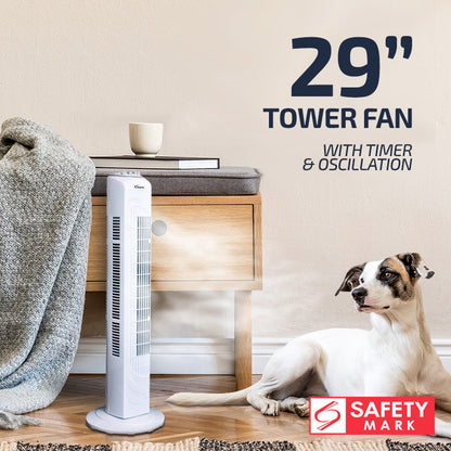 PowerPac 29 Tower Fan – Oscillation. Timer. Portable. Energy-efficient. Thermal protection. 3-Speed. white. PPTF290