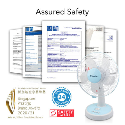 PowerPac 12 Desk Fan – High Velocity. Adjustable Tilt. Oscillation. Quiet. Durable. Overheat Protection. 3-Speed. pale blue & white. PPTF303