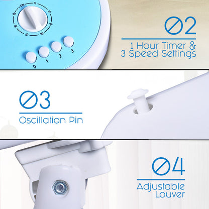 PowerPac 12 Desk Fan – High Velocity. Adjustable Tilt. Oscillation. Quiet. Durable. Overheat Protection. 3-Speed. pale blue & white. PPTF303
