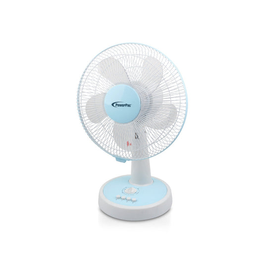 PowerPac 12 Desk Fan – High Velocity. Adjustable Tilt. Oscillation. Quiet. Durable. Overheat Protection. 3-Speed. pale blue & white. PPTF303
