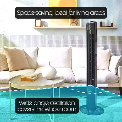 PowerPac 46 Tower Fan – Remote Control. Oscillation. Timer. 3 Modes. Digital display. Portable. Energy-efficient. 3-Speed. grey. PPTF460