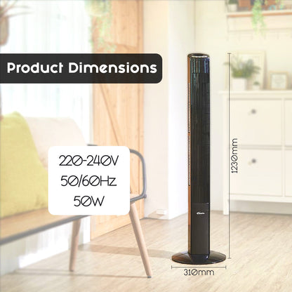 PowerPac 46 Tower Fan – Remote Control. Oscillation. Timer. 3 Modes. Digital display. Portable. Energy-efficient. 3-Speed. grey. PPTF460