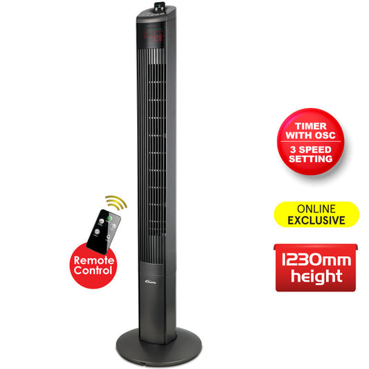 PowerPac 46 Tower Fan – Remote Control. Oscillation. Timer. 3 Modes. Digital display. Portable. Energy-efficient. 3-Speed. grey. PPTF460