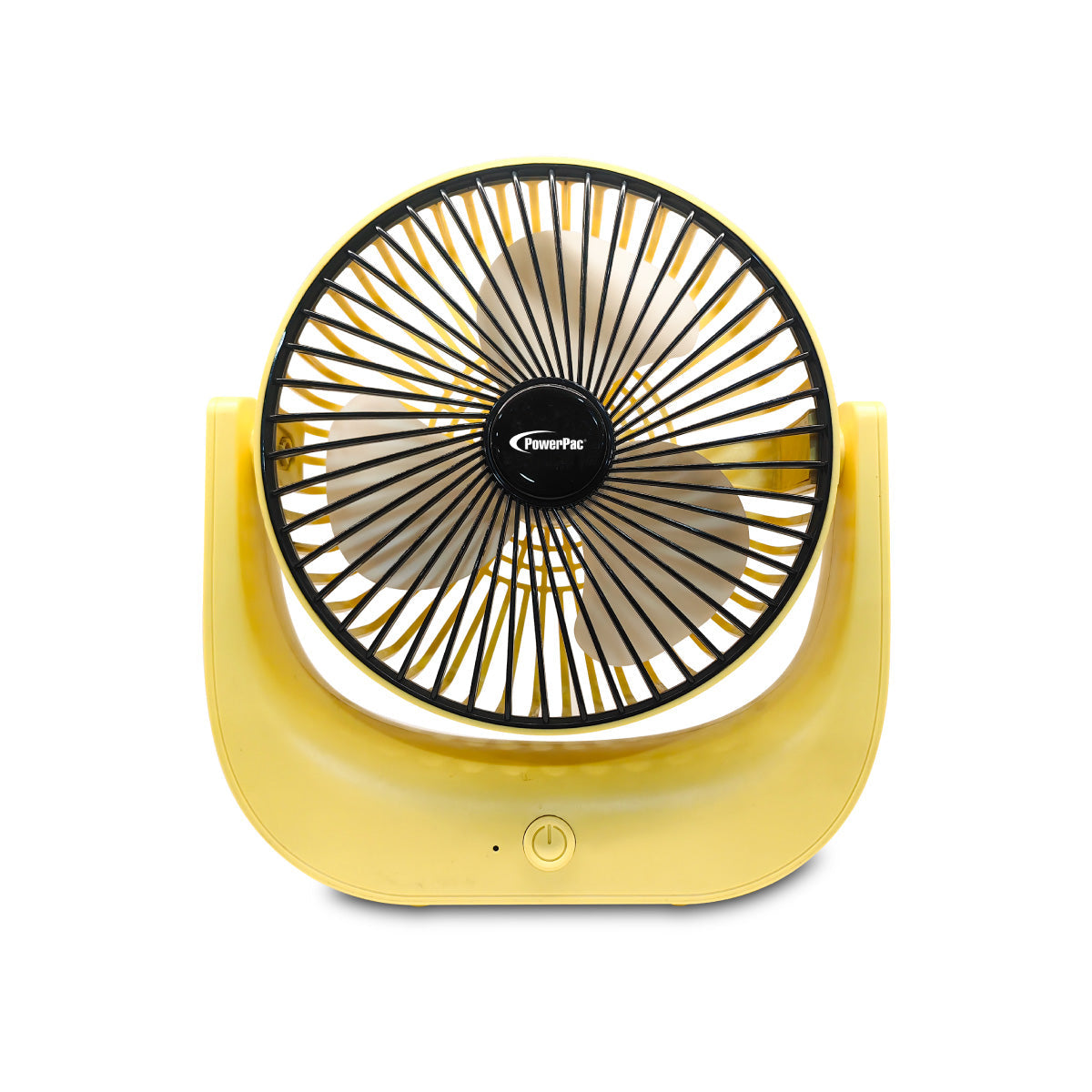 PowerPac 6 Table Fan – USB. Rechargeable. Portable Wireless. Strong Airflow. 120° Adjustable Tilt. 3-Speed. yellow. PPUF225