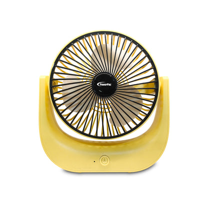 PowerPac 6 Table Fan – USB. Rechargeable. Portable Wireless. Strong Airflow. 120° Adjustable Tilt. 3-Speed. yellow. PPUF225