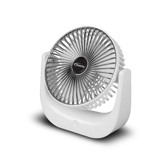 PowerPac 6 Table Fan – USB. Rechargeable. Portable Wireless. Strong Airflow. 120° Adjustable Tilt. 3-Speed. white. PPUF225