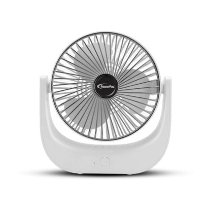 PowerPac 6 Table Fan – USB. Rechargeable. Portable Wireless. Strong Airflow. 120° Adjustable Tilt. 3-Speed. white. PPUF225