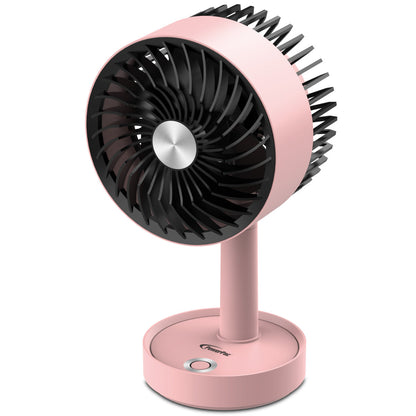 PowerPac 5 Table Fan – USB. Rechargeable. Portable Wireless. Adjustable Tilt. LED lights. Sturdy. 3-Speed. pink. PPUF230