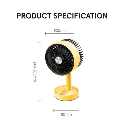 PowerPac 5 Table Fan – USB. Rechargeable. Portable Wireless. Adjustable Tilt. LED lights. Sturdy. 3-Speed. yellow. PPUF230