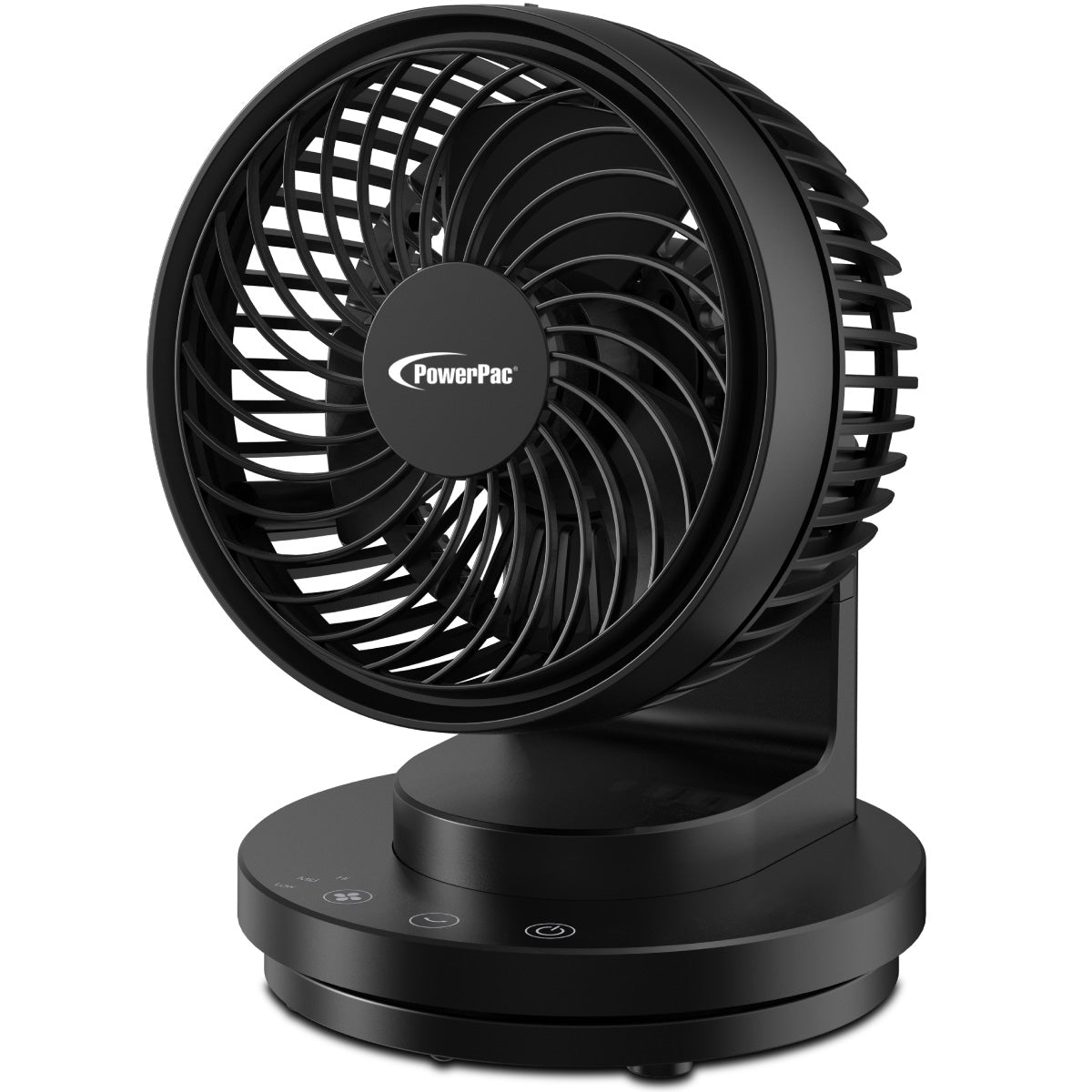 PowerPac 6 Table Fan – USB. Air Circulator. Strong Airflow. Adjustable Tilt. Oscillation. Sturdy & Durable. 3-Speed. black. PPUF237