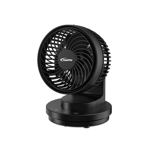 PowerPac 6 Table Fan – USB. Air Circulator. Strong Airflow. Adjustable Tilt. Oscillation. Sturdy & Durable. 3-Speed. black. PPUF237