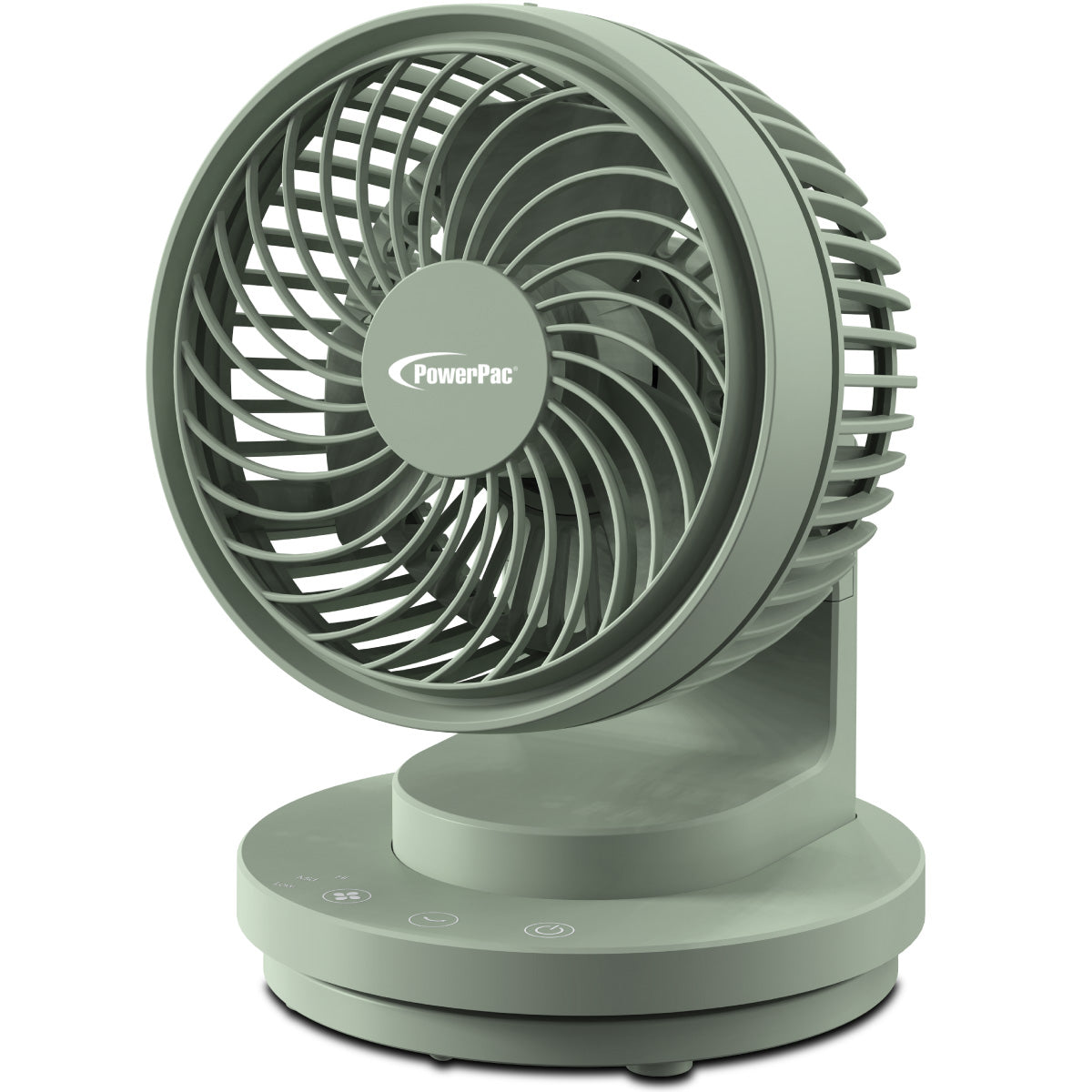PowerPac 6 Table Fan – USB. Air Circulator. Strong Airflow. Adjustable Tilt. Oscillation. Sturdy & Durable. 3-Speed. green. PPUF237