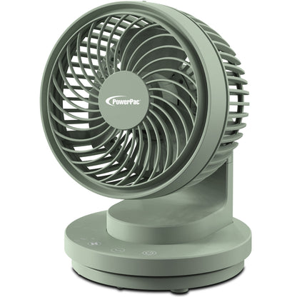PowerPac 6 Table Fan – USB. Air Circulator. Strong Airflow. Adjustable Tilt. Oscillation. Sturdy & Durable. 3-Speed. green. PPUF237