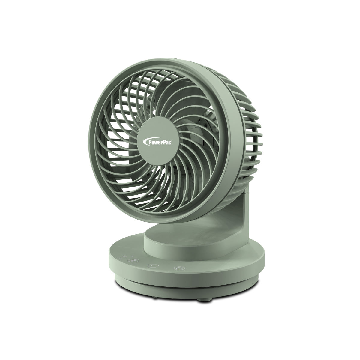 PowerPac 6 Table Fan – USB. Air Circulator. Strong Airflow. Adjustable Tilt. Oscillation. Sturdy & Durable. 3-Speed. green. PPUF237