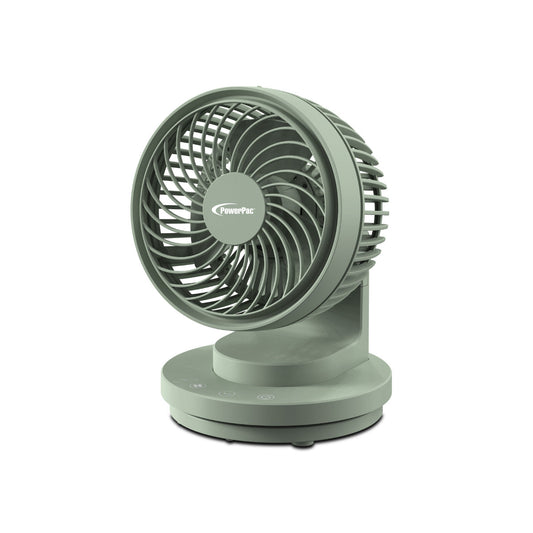 PowerPac 6 Table Fan – USB. Air Circulator. Strong Airflow. Adjustable Tilt. Oscillation. Sturdy & Durable. 3-Speed. green. PPUF237