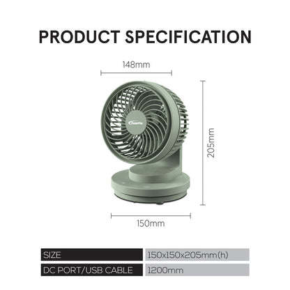PowerPac 6 Table Fan – USB. Air Circulator. Strong Airflow. Adjustable Tilt. Oscillation. Sturdy & Durable. 3-Speed. green. PPUF237