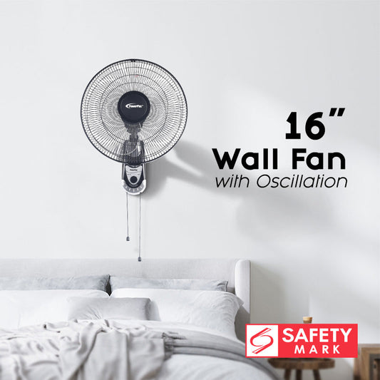 PowerPac 16 Wall Fan – Adjustable Tilt. Wide Oscillation. Safe & Easy Installation. Thermal Protection. 3-Speed. black. PPWF40
