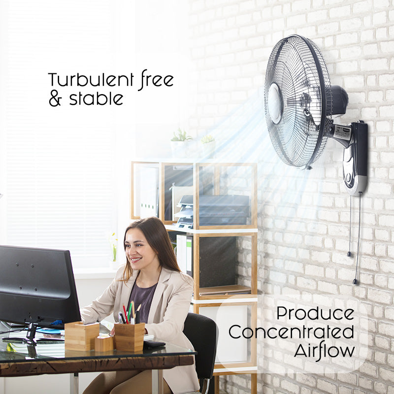 PowerPac 16 Wall Fan – Adjustable Tilt. Wide Oscillation. Safe & Easy Installation. Thermal Protection. 3-Speed. black. PPWF40
