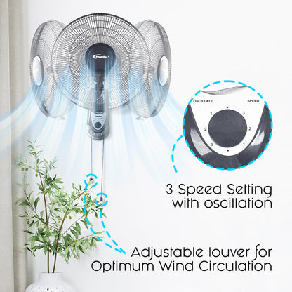 PowerPac 16 Wall Fan – Adjustable Tilt. Wide Oscillation. Safe & Easy Installation. Thermal Protection. 3-Speed. black. PPWF40