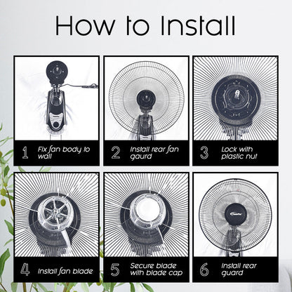 PowerPac 16 Wall Fan – Adjustable Tilt. Wide Oscillation. Safe & Easy Installation. Thermal Protection. 3-Speed. black. PPWF40