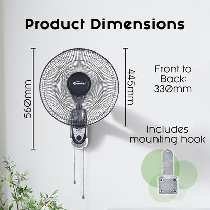 PowerPac 16 Wall Fan – Adjustable Tilt. Wide Oscillation. Safe & Easy Installation. Thermal Protection. 3-Speed. black. PPWF40