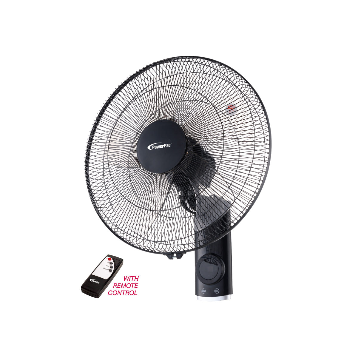 PowerPac 18 Wall Fan – Remote Control. Adjustable Tilt. Oscillation. Safe & Easy Installation. Thermal Protection. 3-Speed. black. PPWF98R