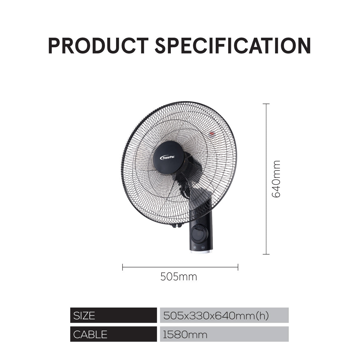 PowerPac 18 Wall Fan – Remote Control. Adjustable Tilt. Oscillation. Safe & Easy Installation. Thermal Protection. 3-Speed. black. PPWF98R